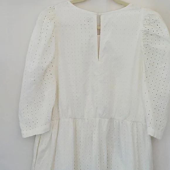 A New Day White Eyelet Puff Sleeve Midi Dress Cotton Ruffles Tiered Size XXL - Picture 5 of 15